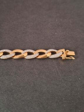 Gold Tone With  Silver 925 Stamp Link Bracelet